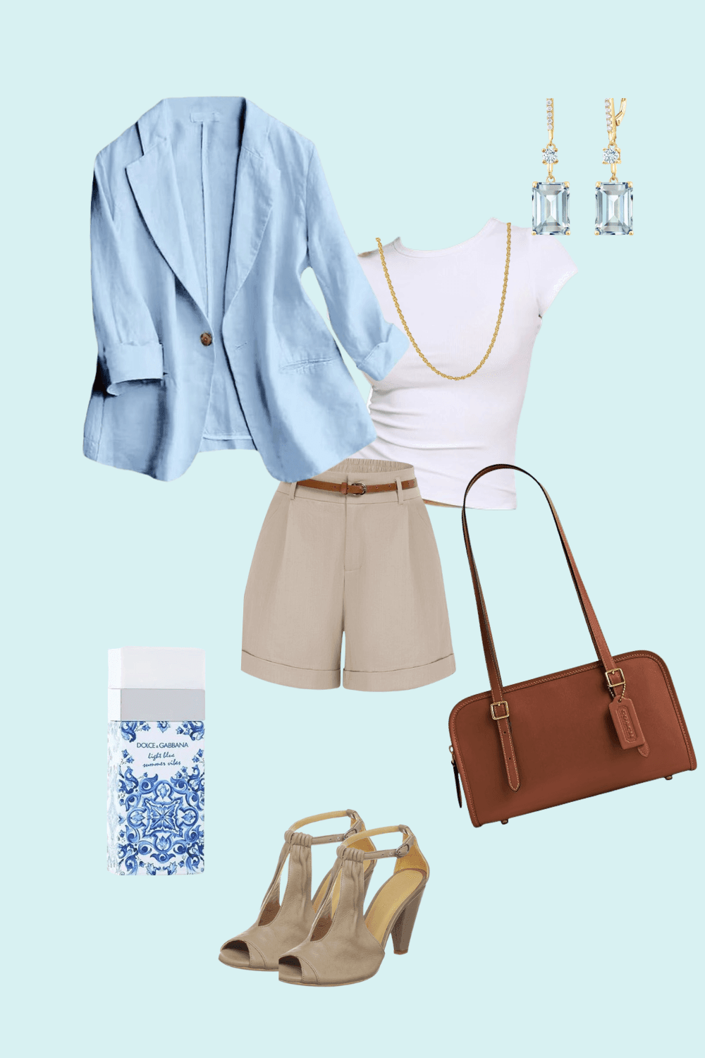 Chic Summer Outfit | Light Blue & Beige Layers + D&G Capri Vibe